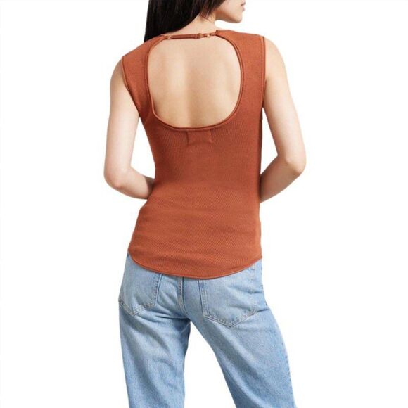 NWOT Modern Citizen Alexis Knit Open Back Scoopneck Tank Sweater in Burnt Sienna - Picture 3 of 11